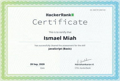 HackerRank JavaScript Basic Certificate
