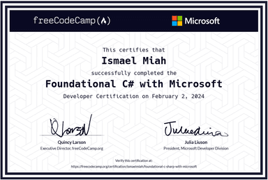 Foundational C sharp Certificate(Microsoft)