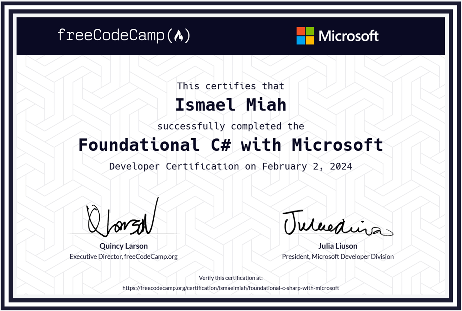 Foundational C sharp Certificate(Microsoft)