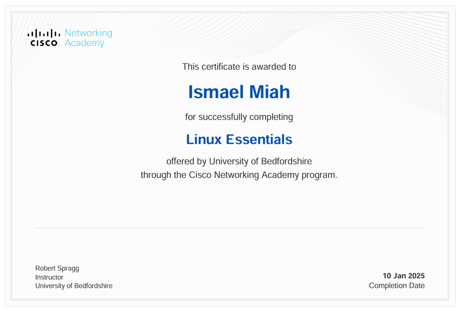 Linux Essential Course Completion Certificate