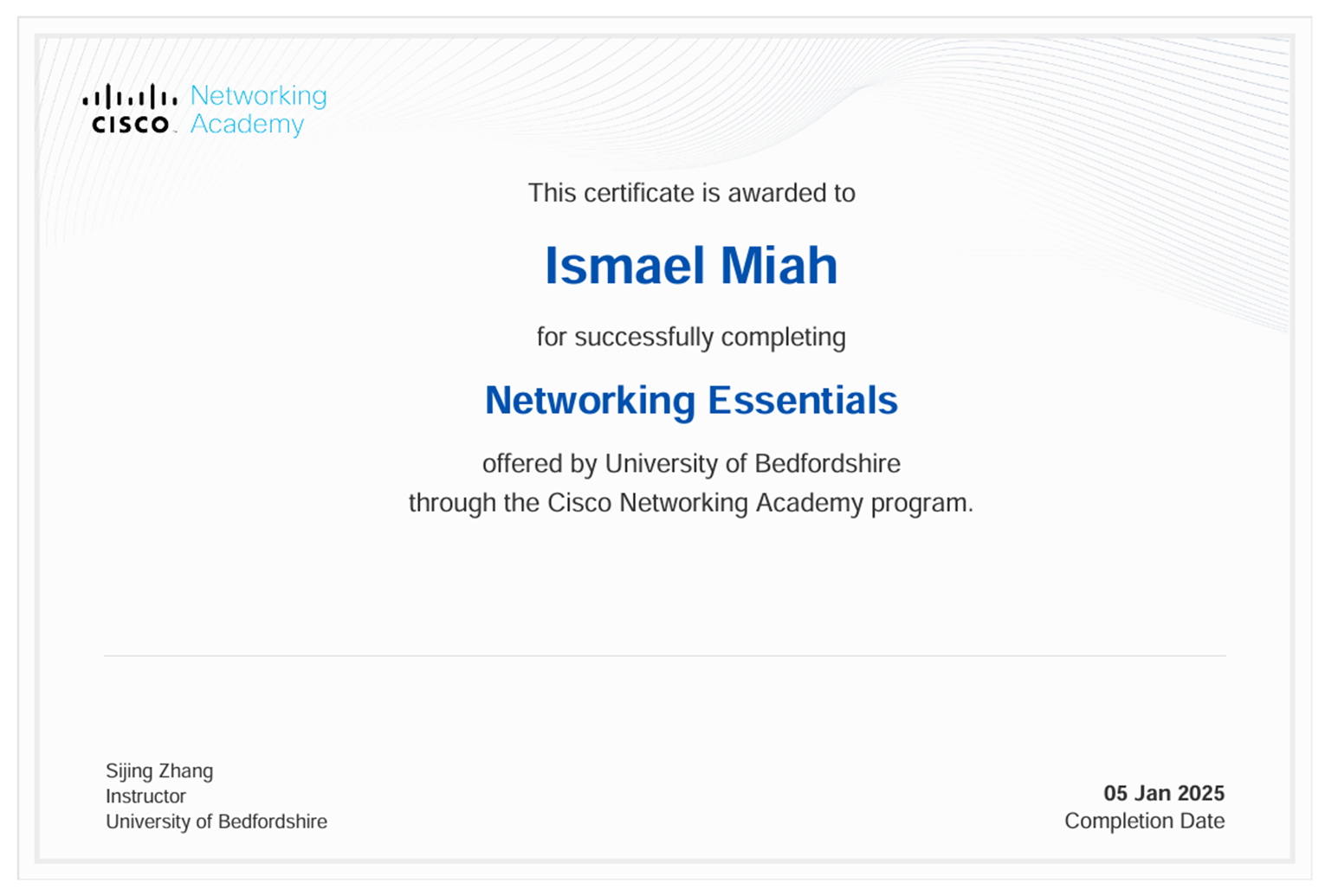 Network Essential Course Completion Certificate